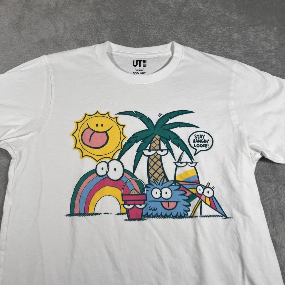 Uniqlo UT x Kevin Lyons T-Shirt Mens‎ Medium White Graphic Tee Cartoon Summer